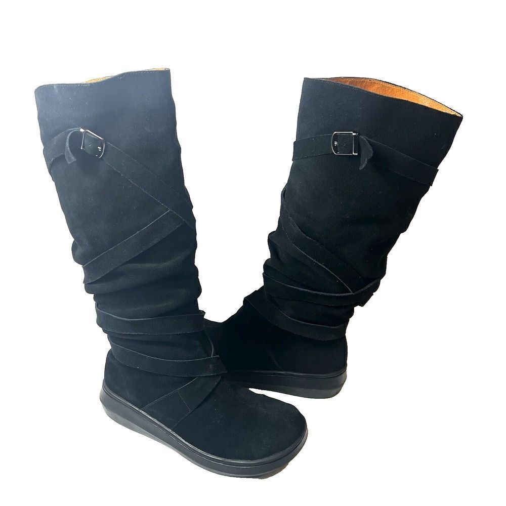 BDG Knee High Women's 7.5 M Casual Boots Black Suede Pull On Slouch Wrap Straps